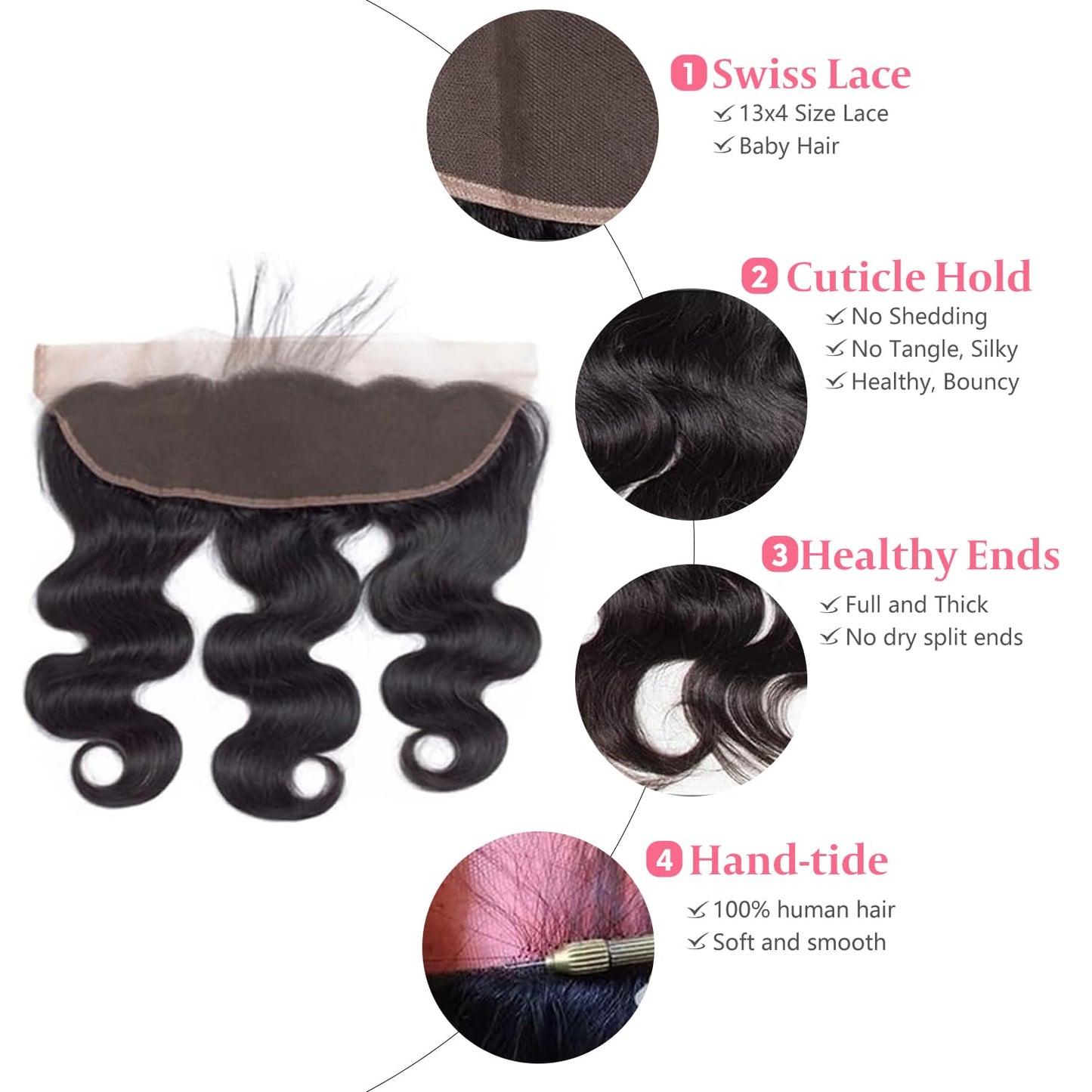 13x4 Lace Frontal Closure Body Wave Human Hair Ear to Ear HD Lace Frontal Closure Free Part Brazilian Body Wave Hair Extensions 150% Density Human Hair Pre Plucked with Baby Hair 16 Inch
