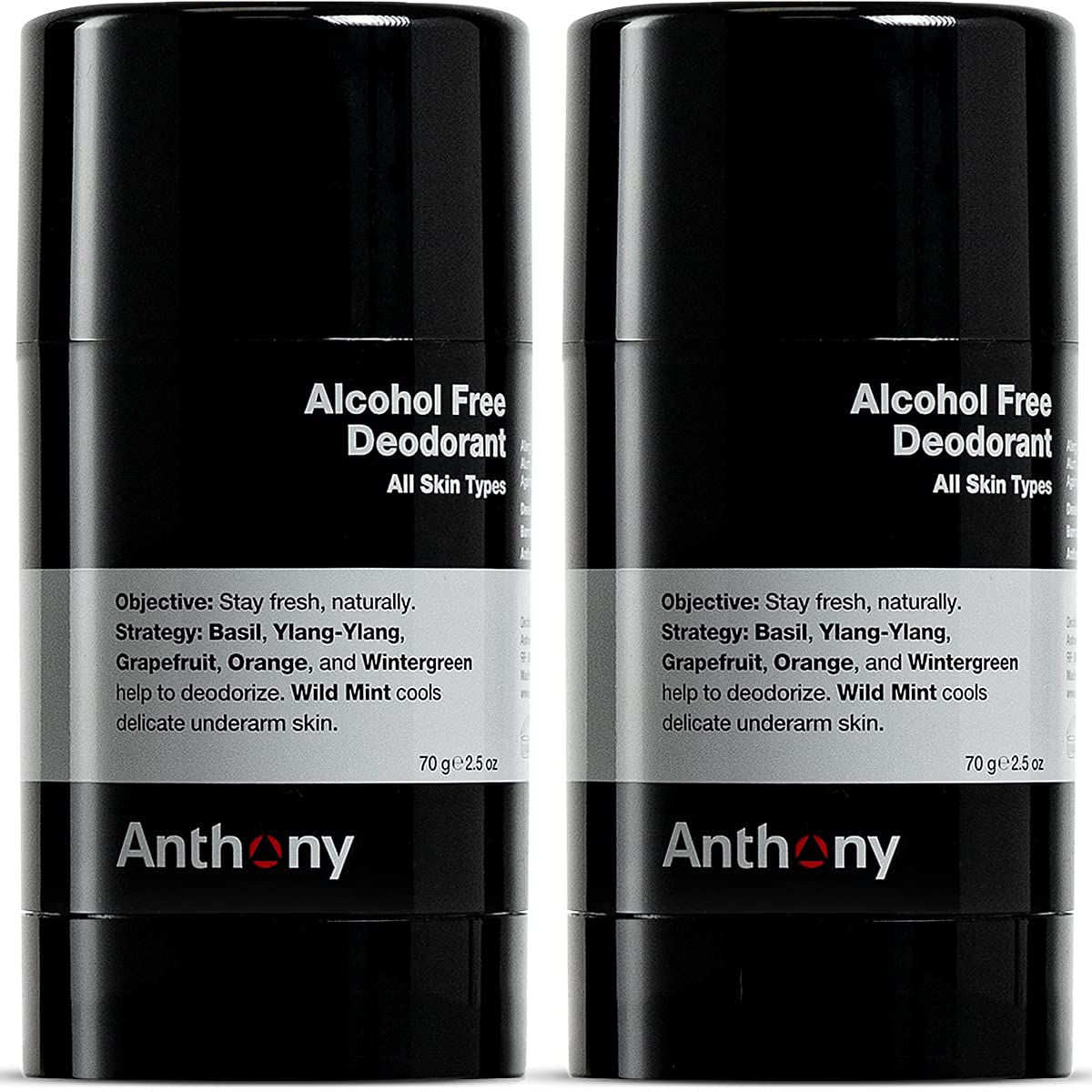 Anthony Alcohol-Free Aluminum-Free Deodorant for Men, Non-Irritating Cool Gel Stick for Sensitive Skin, Sport Strength Formula Prevents Odor All Day, Clear Stain-Free Finish, 2.5 Fl Oz Each, Pack of 2