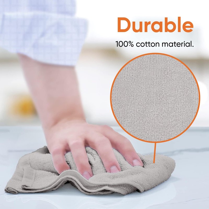 Cotton Terry Washcloths - 100% Cotton Spa Towels for Body & Face | Grey, 16"x16" (24 Pack)