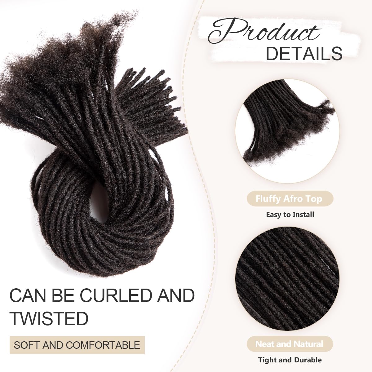 DAIXI 0.4cm and 0.6 0.8cm Thickness Options 18 Inch 10 Strands 100% Real Permanent Loc Extensions Human Hair Full Handmade Human Hair Dreadlock Extensions for Man/Women/Kids
