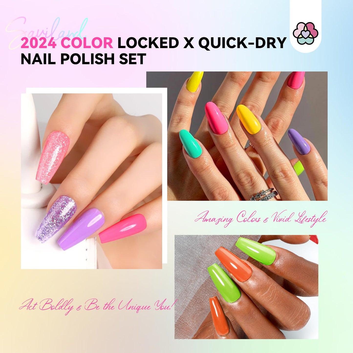 SAVILAND Nail Polish Set: Quick Dry Nail Polish Fingernail 20+3 Pcs Bright Neon Red Green Glitter Regular Nails Polish Kit with Base Top Polish Nail Art Polish DIY At Home Gift for Girls