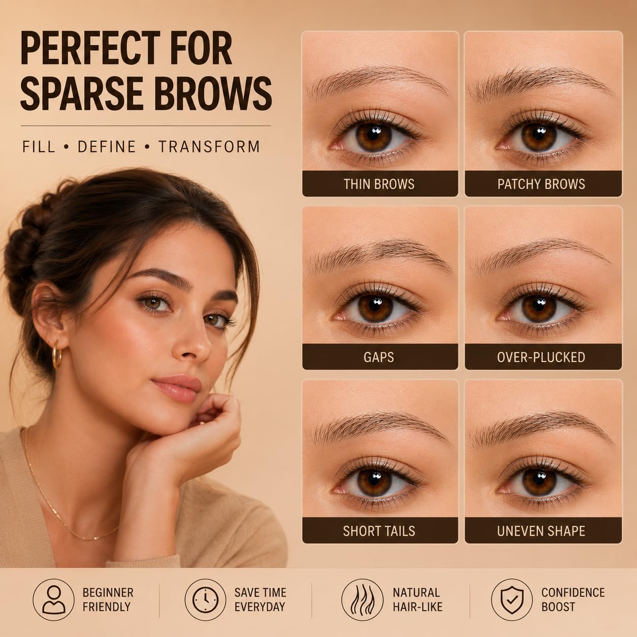 LAVONE Eyebrow Makeup Kit, Waterproof Eyebrow Pen, Brow Wax and Eyeliner Set with Dual-Ended Brow Brush for Naturally Fuller Brows, Smudge-Proof (Dark Brown)
