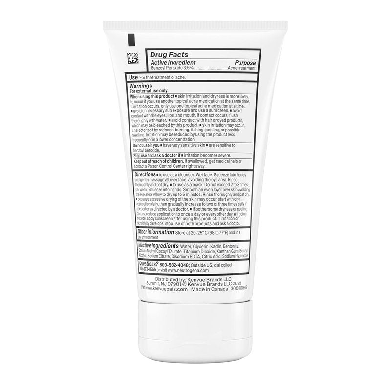 Neutrogena Evenly Clear Acne Cleansing Face Mask - 3.5% Benzoyl Peroxide & Bentonite Clay | 4.2 fl. oz for Clearer Skin