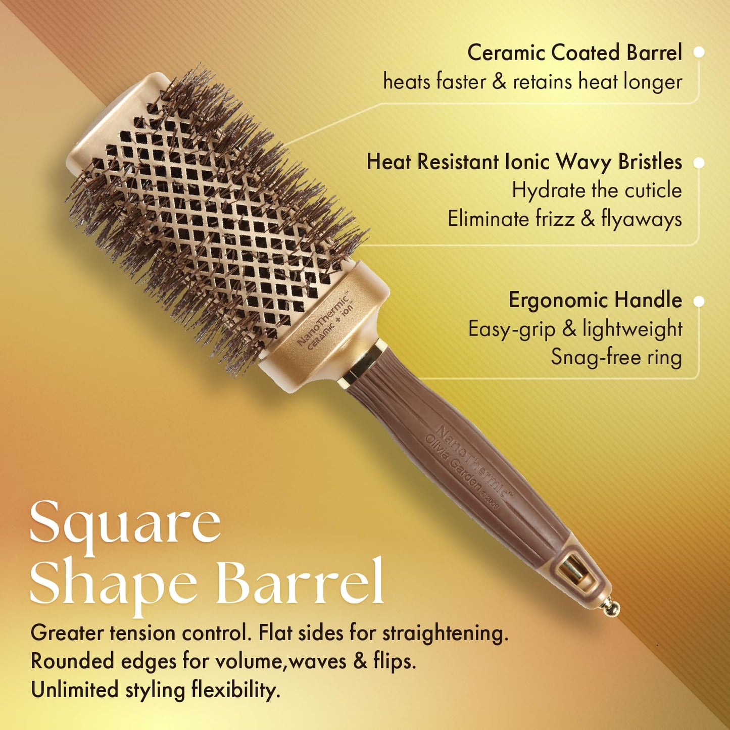 Olivia Garden NanoThermic Ceramic Ion Hair Brush | Professional Blowout Tool for Normal to Thick Hair - 2" Barrel