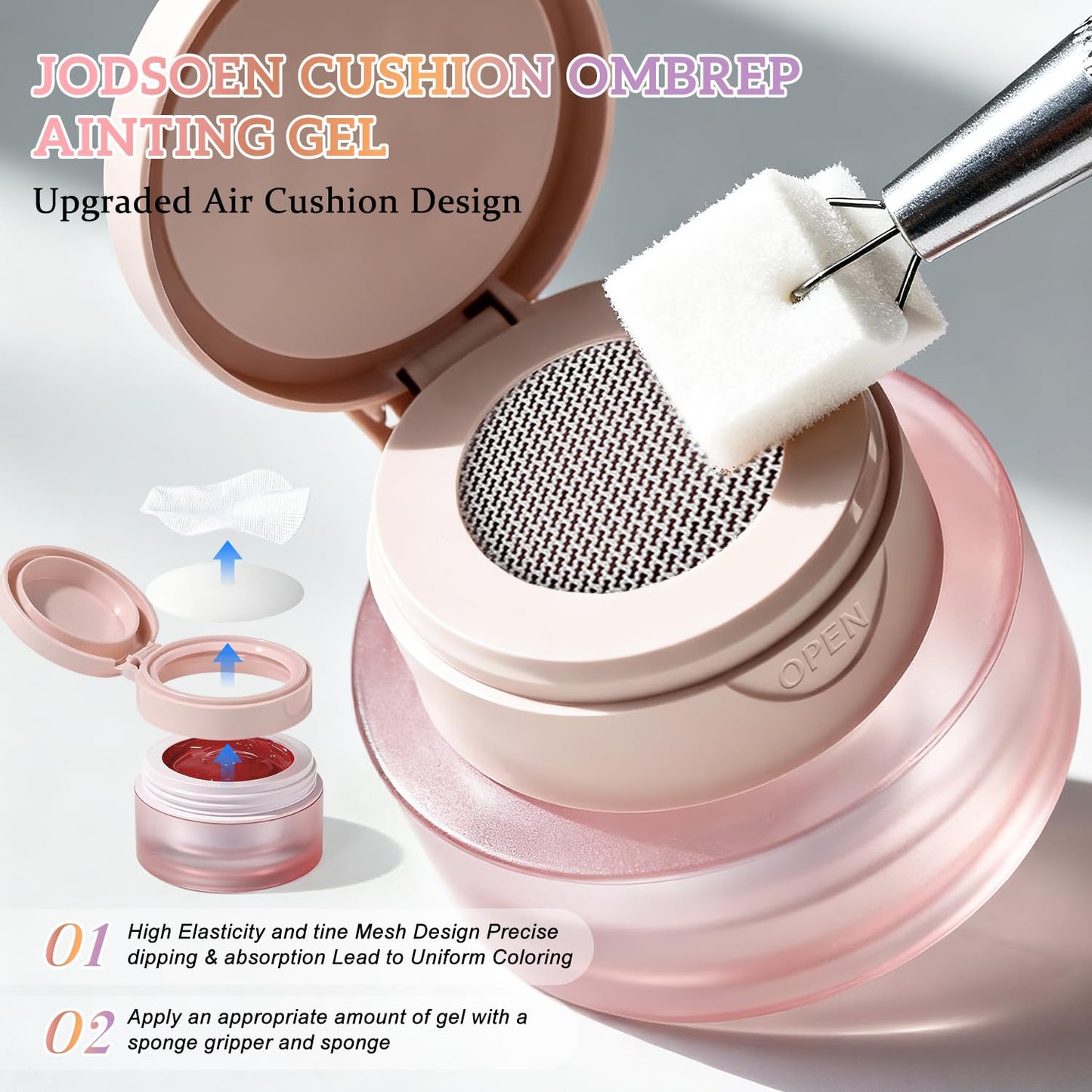 JODSONE 6 PCS Cushion Patting Gel Polish Kit Vibrant Colour with 50 Pcs Sponges and Grabbing Pen for French Ombre Blush Blend Nail Art Home & Salon Use