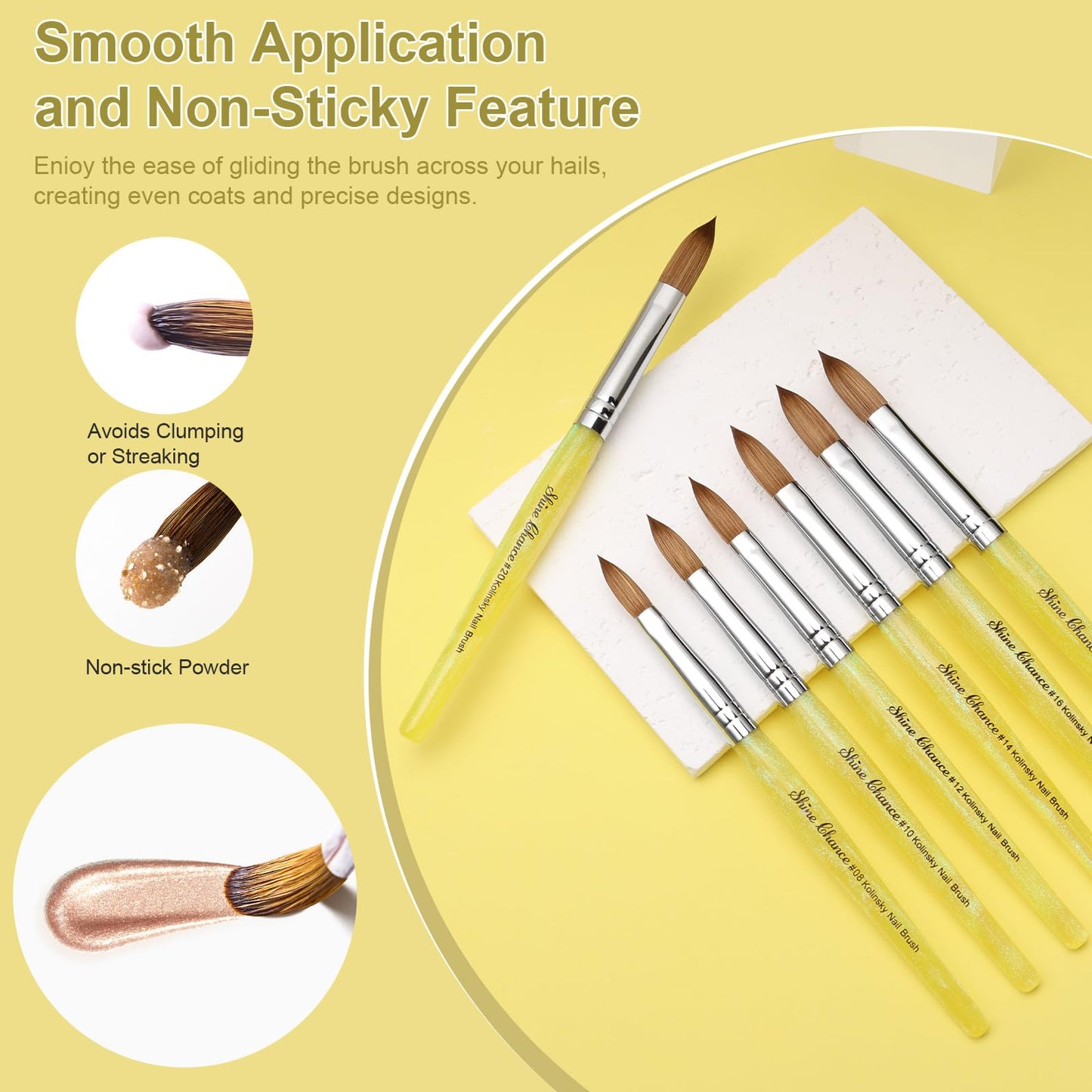 Acrylic Nail Brush Size 14, 100% Pure Kolinsky Nail Brush for Acrylic Application, Professional Nail Extension Manicure Tool Nail Drawing Pen for DIY Home Salon(Yellow)