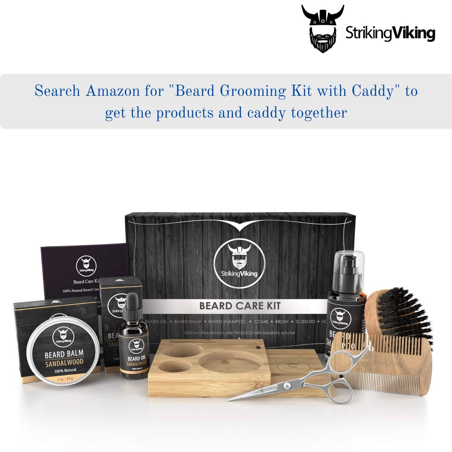 Striking Viking Beard Kit Organizer - 7.3 x 4.5 x 1 in Bamboo - Beard Care Caddy for Oil & Balm - Comb & Brush Stand - Mens Grooming Stand