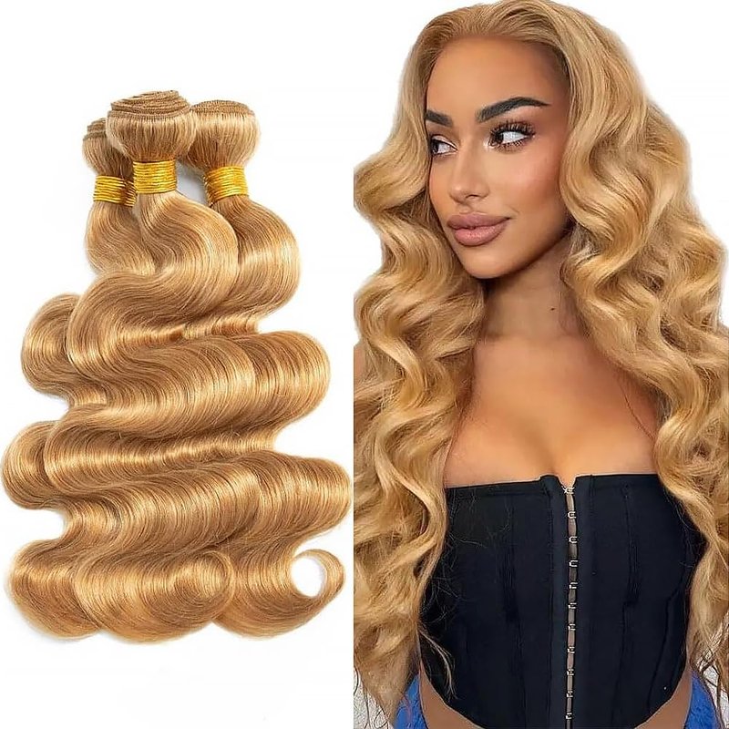 Honey Blonde Human Hair Bundles - 16, 18, 20 Inch Body Wave Extensions | 100% Unprocessed Virgin Hair #27