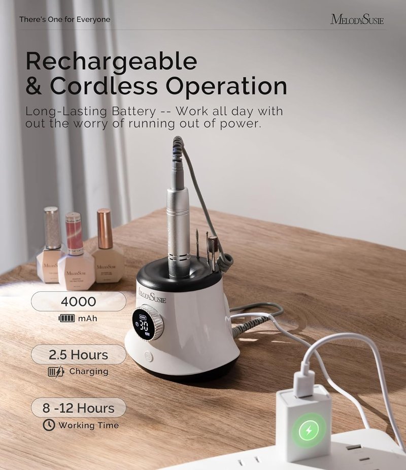 MelodySusie Nail Drill - 30000RPM Rechargeable E-File for Manicure & Gel Removal | Elegant Design for Home Use