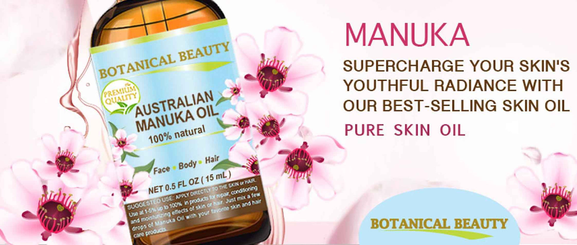 Botanical Beauty MANUKA OIL WILD GROWTH RAW 100% Natural VIRGIN UNREFINED Cold Pressed Carrier Oil. for Skin, Face, Hair, Lip and Nail Care Anti-Aging 0.5 Fl Oz - 15 ml
