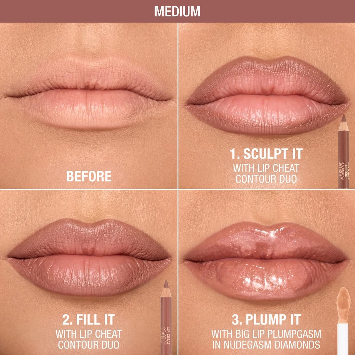 Charlotte Tilbury Lip Cheat Contour Duo - Dual-Sided Lip Liner Pencil to Sculpt & Fill for an Easy Contour Effect - Helps Prevent Lipstick Feathering - Medium