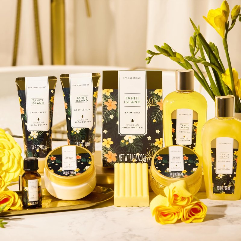 Spa Luxetique Bath Gift Set - 12pcs Spa Gift Basket With Bubble Bath, Bath Bombs, Essential Oil, Body Scrub, Hand Cream - Perfect for Mom's Birthday or Mother's Day