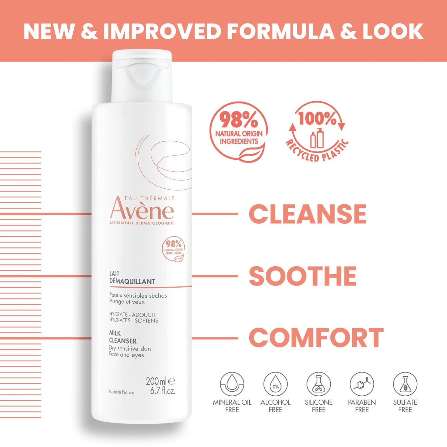 brand Avène Gentle Milk Cleanser - Moisturizing, No-Rinse, Soap-Free Cleansing Lotion for Dry, Sensitive Skin - 6.7 Fl Oz