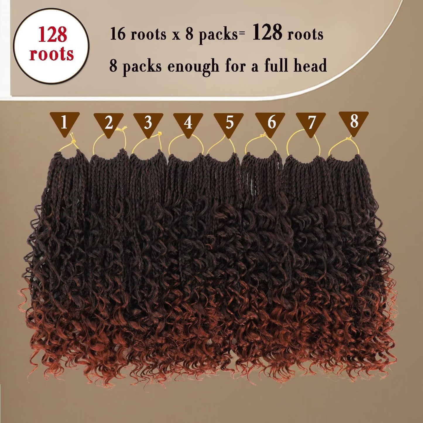 Goddess Bohemian Box Braids Crochet Hair with Curly Ends, 14 Inch 8 Packs Pre Looped 3X Crochet Box Braids Boho Synthetic Braiding Hair Extensions for Black Women (#T1B/350)