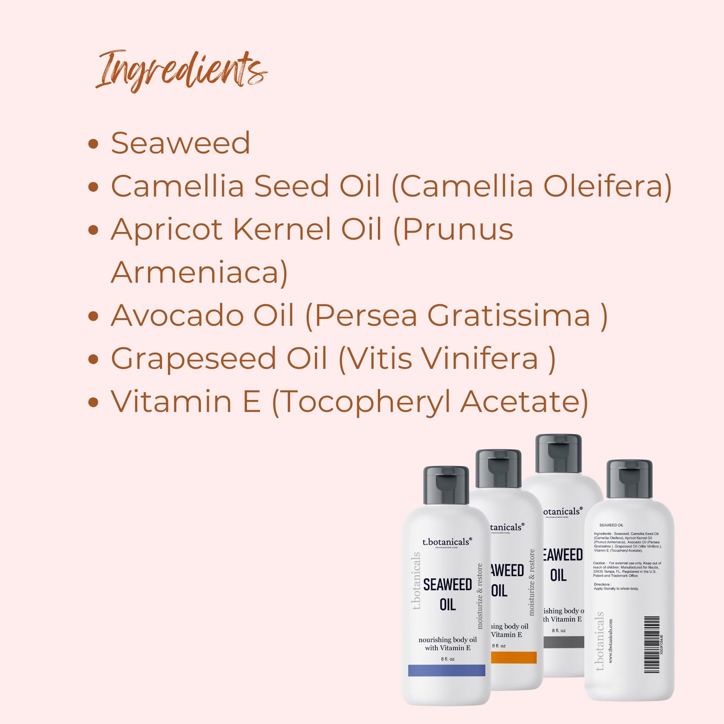 Seaweed Body Oil 8 oz. Nourishing Sea Moss Oil Fast Absorbing Firming Anti-Aging Non-Greasy Oil Day and Night Massage Kelp Moisturizer for Dry Dull, Sagging Skin, Face, Hair, Foot, Hands (Citrus)