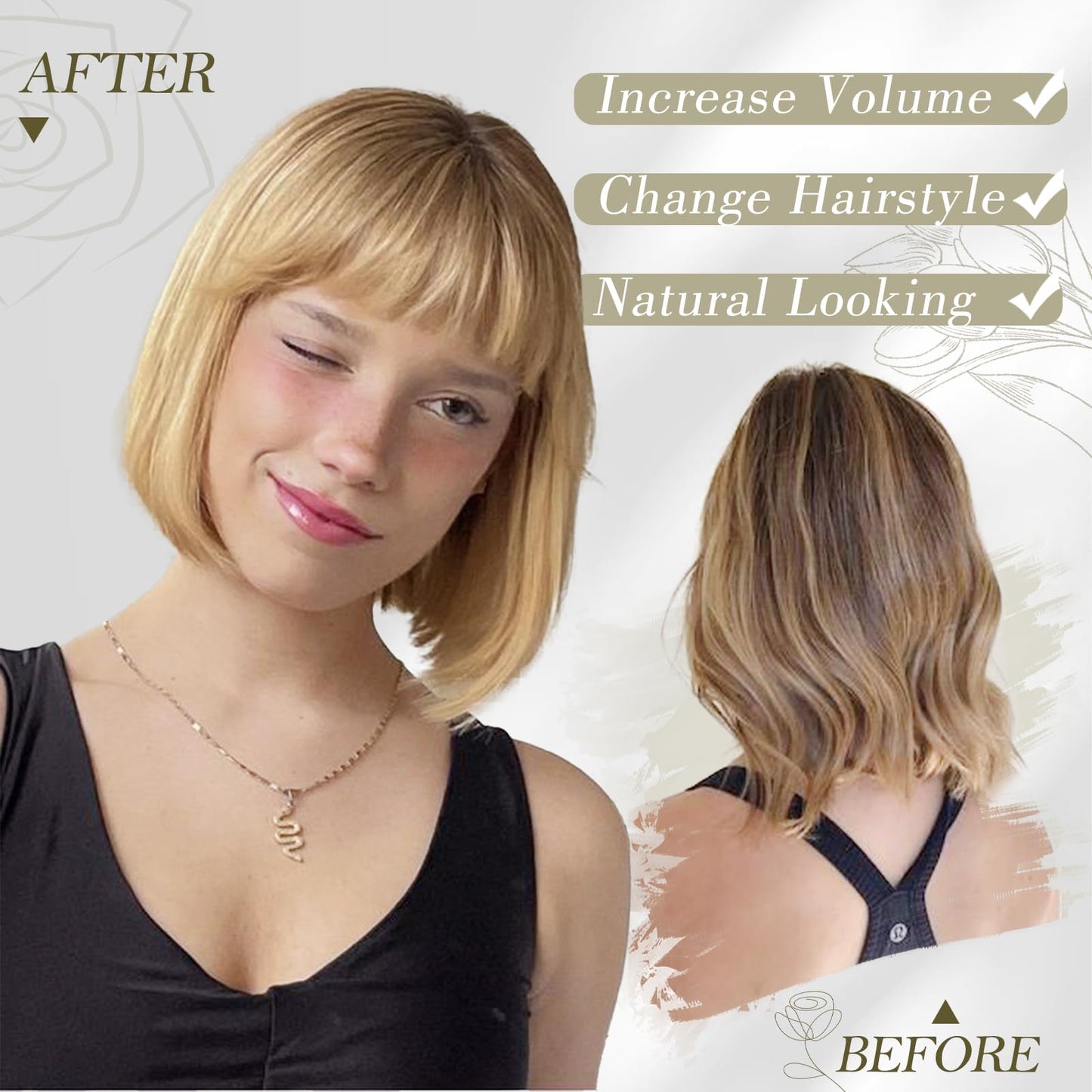 BARSDAR Short Bob Wig with Bangs - Short Blonde Ombre Bob Wigs with Bangs for Women - 12 Inch Chin-Length Blonde Wig with Dark Roots Natural Looking Soft Synthetic Hair Replacement Daily Halloween