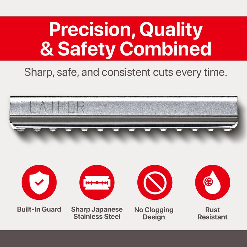 Feather Styling Razor Standard Blades - Professional Hair Cutting Blades for Styling, Shaping, Feathering & Thinning - Stainless Steel Single Edge Guarded Blade - Made in Japan - Refill Pack - 30 Ct