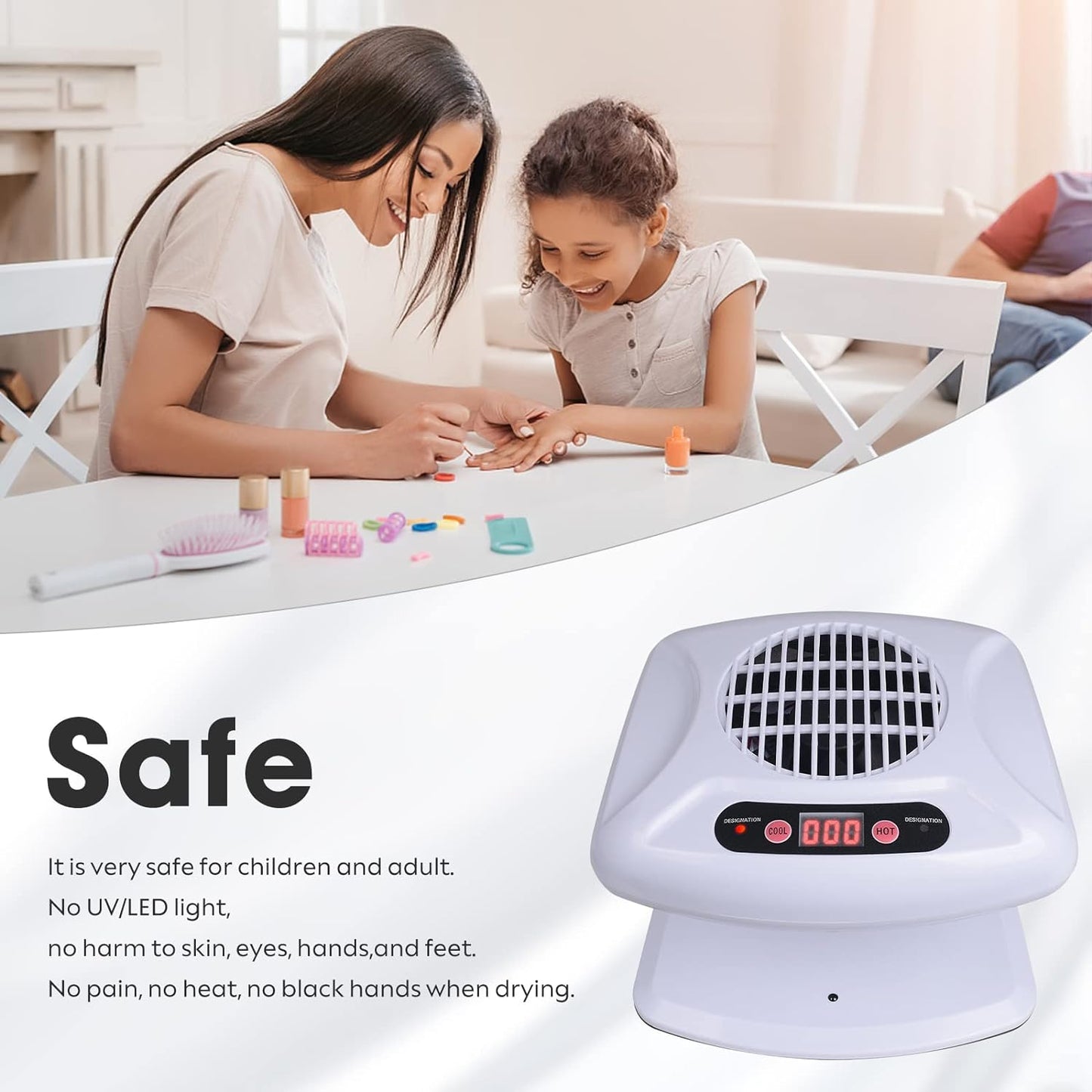 Air Nail Dryer - Automatic Sensor 300W Timing Fan for Hands & Feet | Warm & Cool Wind, Light Blue