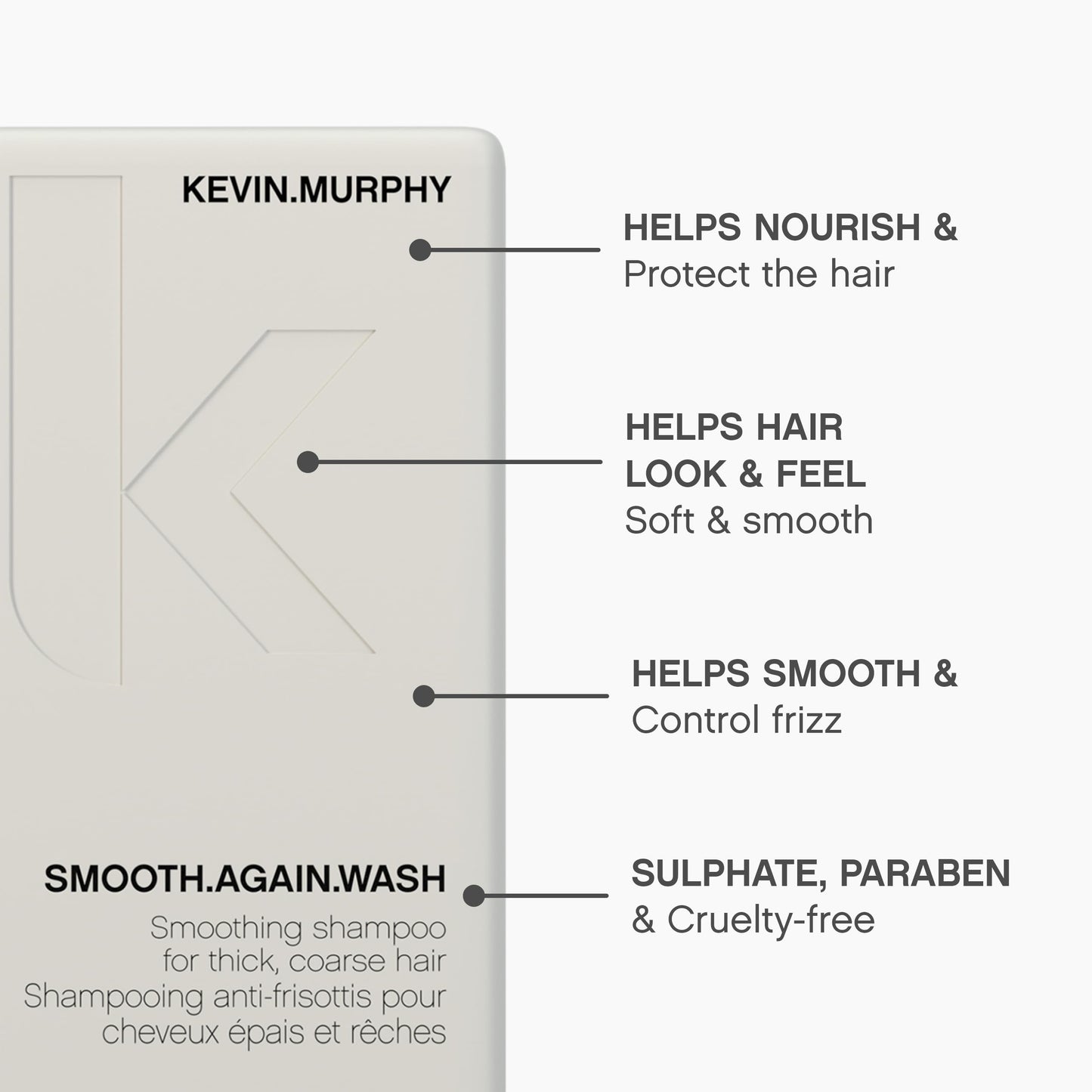 KEVIN.MURPHY SMOOTH.AGAIN WASH - Frizz Control Shampoo - For Thick, Coarse & Unruly Hair - Moisturising Shampoo for Hair Hydration - Sulphate & Paraben Free - 250 mL / 8.4 fl oz