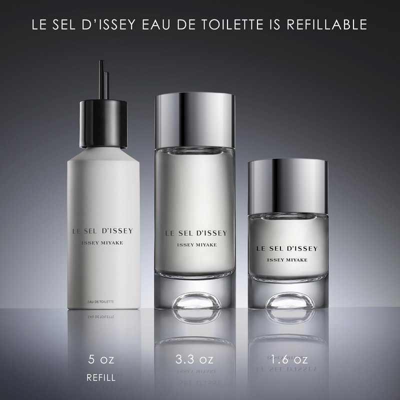 Issey Miyake Le Sel d'Issey Eau de Toilette - Fresh Woody Marine Fragrance for Men - With Salt Accord, Marine Seaweed, Ginger & Cedarwood - 3.3 oz - Refillable
