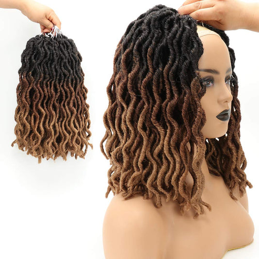Eliza 14 Inch Wavy Gypsy Locs Ombre Red Soft Locs Crochet Hair 6 Packs Goddess Faux Locs Crochet hair African Roots Synthetic Braiding Hair Extensions for Black Women(14",6Packs, OM3T430)