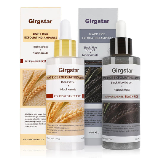 Girgstar Black and White Rice Peeling Ampoule, Peel Shot Glow Rice Ampoule Duo, Black & White Rice Exfoliant, Dead Skin Remover for Face & Body, Moisturizing & Pore Minimizer for All Skin Types