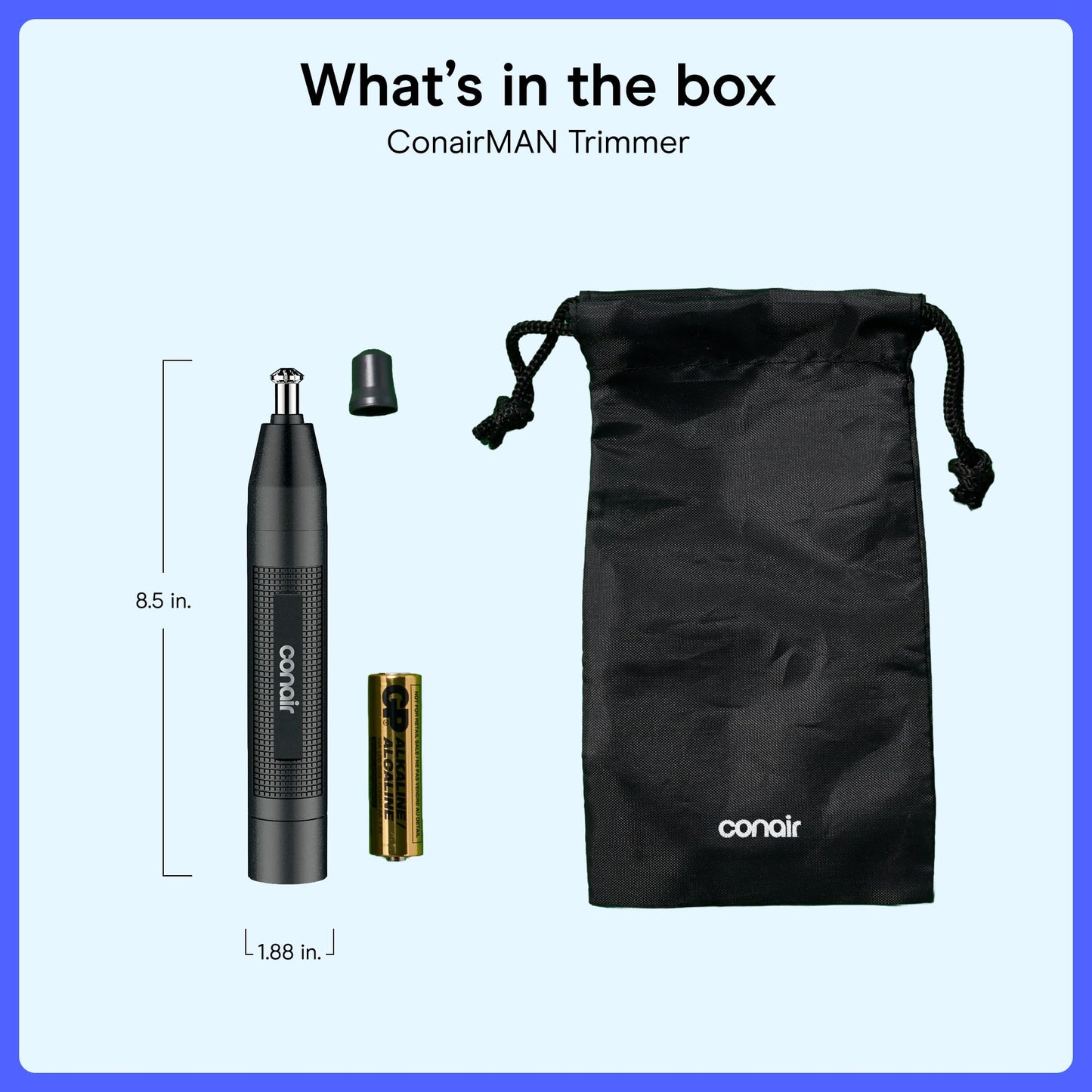 ConairMAN Ear and Nose Hair Trimmer for Men, Cordless, 360° Bevel Blade