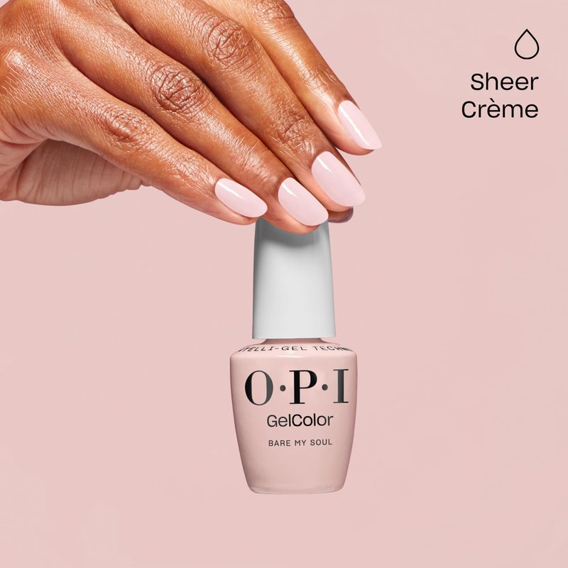 OPI GelColor Bare My Soul | Sheer Soft Beige Crème LED Cure Gel Nail Polish | Salon-Quality Shine, Long-Lasting Wear | Vegan & HEMA Free | 0.5 Fl Oz