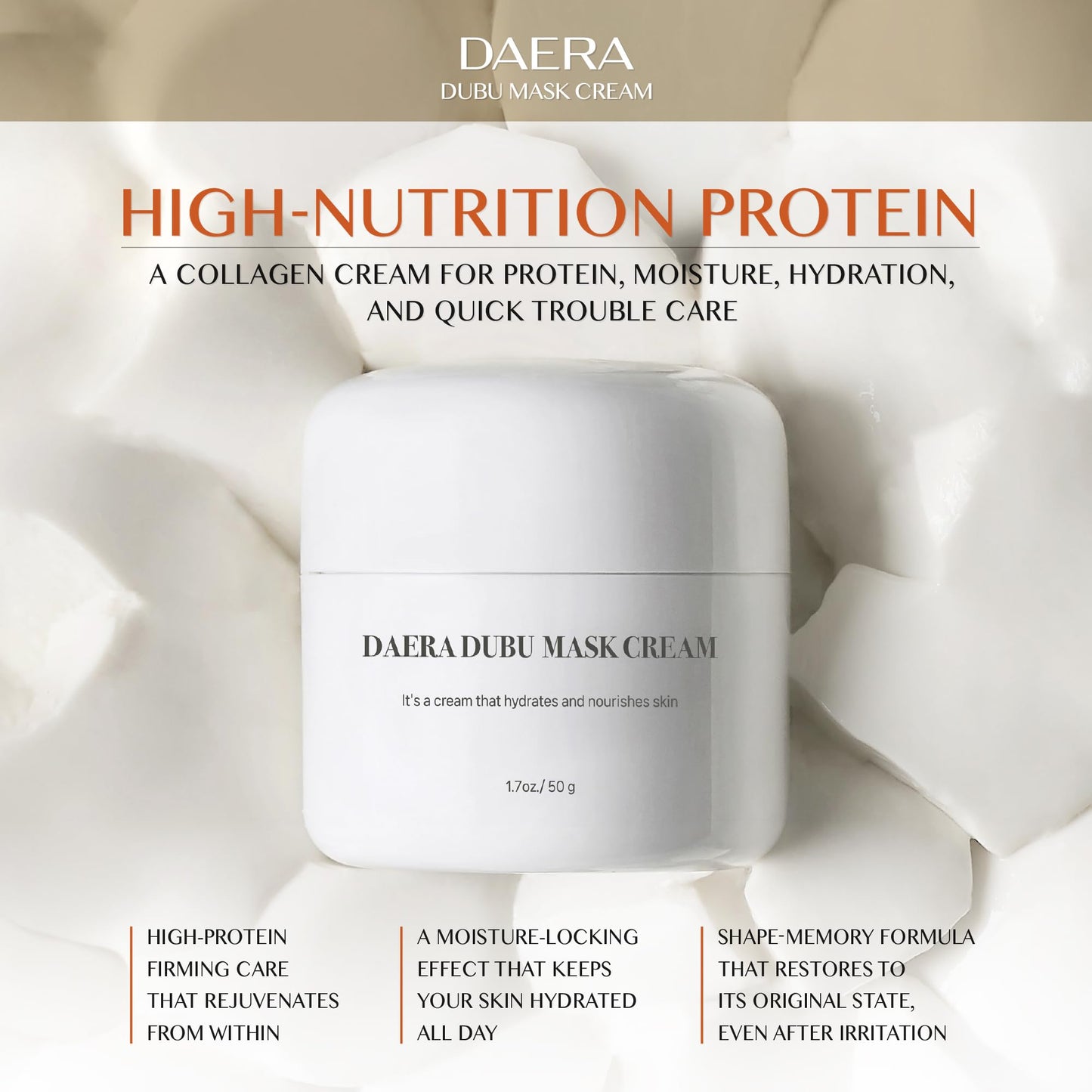 DAERA Korean DUBU Cream Glass Skin Care, Deep Hydrating Repairing Nourishing for Dry and Sensitive Skin, Panthenol, Niacinamide, Adenosin, Korean Moisturizer