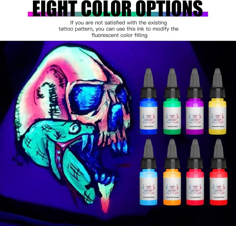 UV Tattoo Ink Set - 15ml Professional Fluorescent Glow in The Dark Ink | 8 Vibrant Colors