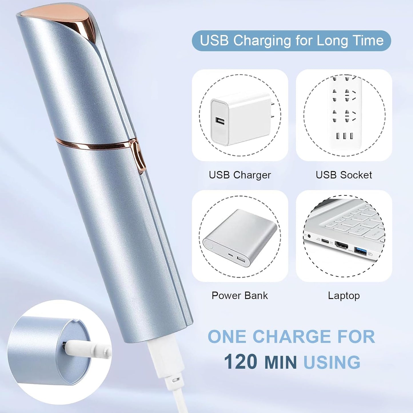 Facial Hair Remover for Women - Blue Color | 8 Replacement Heads Included