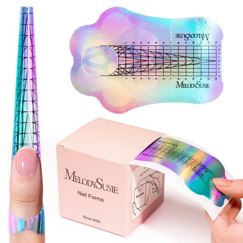 MelodySusie Nail Forms for Nail Extensions 100PCS, Long Length and Strong Adhesion, for Acrylic, Builder Gel and Poly Gel, for Home DIY and Salon Tools