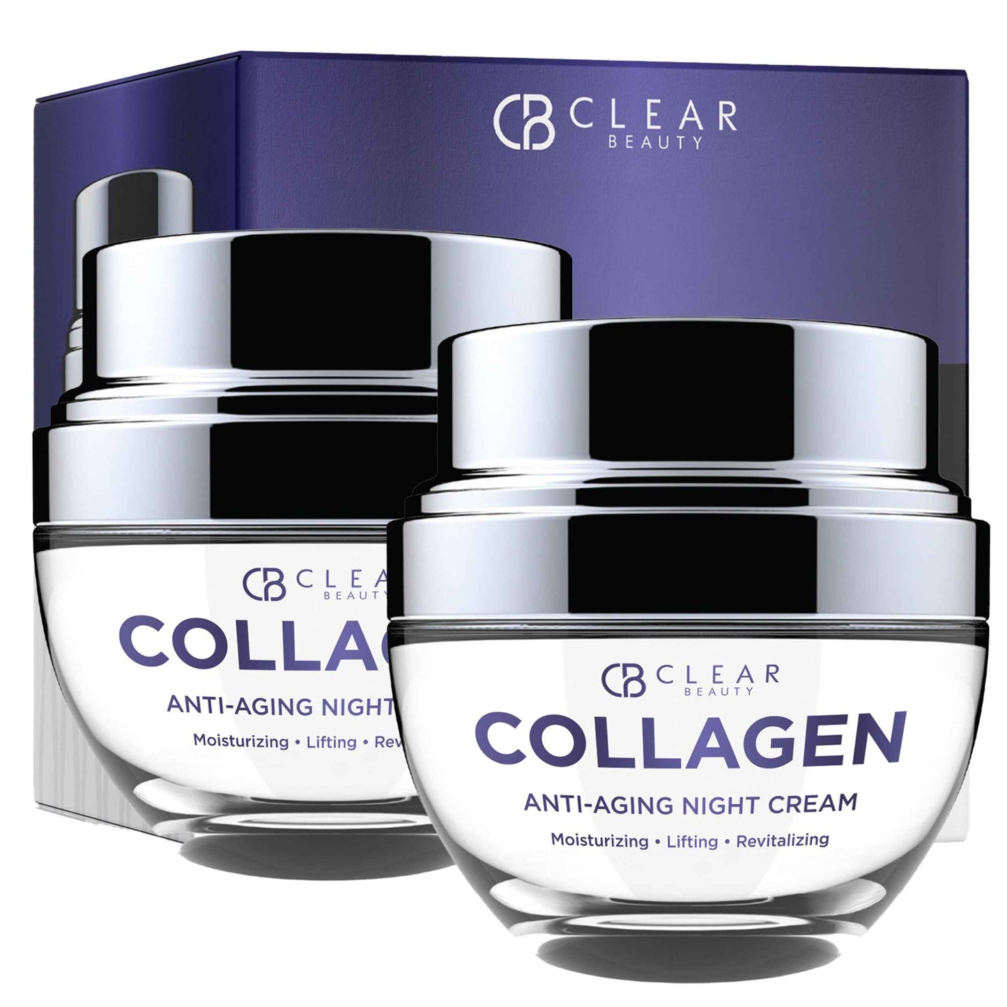 Clear Beauty Collagen Day/Night Moisturizer Set - Dermatologist Tested, Reduces Blemishes, Wrinkles & Fine Lines, Hydrating, Anti-Aging, Cruelty-Free Korean Skin Care, All Skin Types