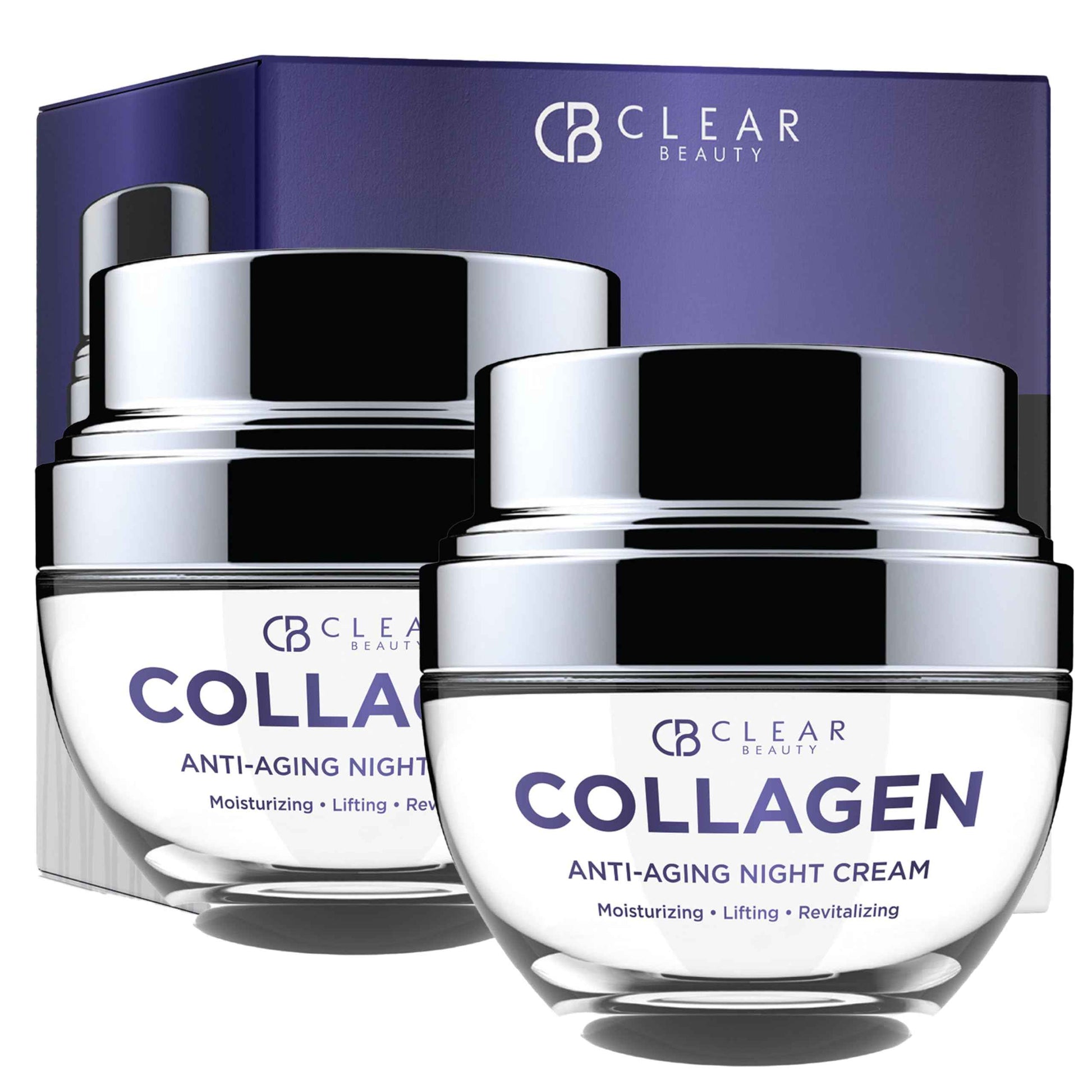 Clear Beauty Collagen Day/Night Moisturizer Set - Dermatologist Tested, Reduces Blemishes, Wrinkles & Fine Lines, Hydrating, Anti-Aging, Cruelty-Free Korean Skin Care, All Skin Types
