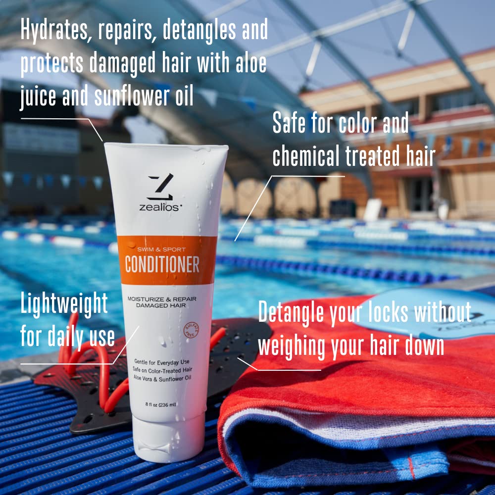 Zealios Swim & Sport Shampoo, Conditioner & Hydrating Body Wash for Relief from Pool Chemicals