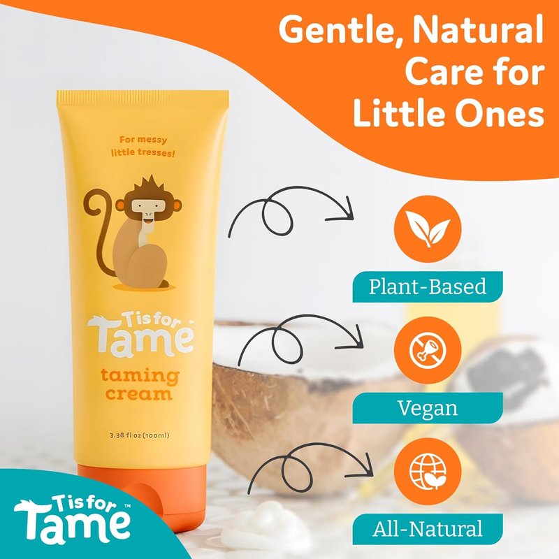 All-Natural Hair Taming Cream for Kids - Frizz Control with Coconut Oil & Jojoba | 3.38 Fl Oz (2 Pack)