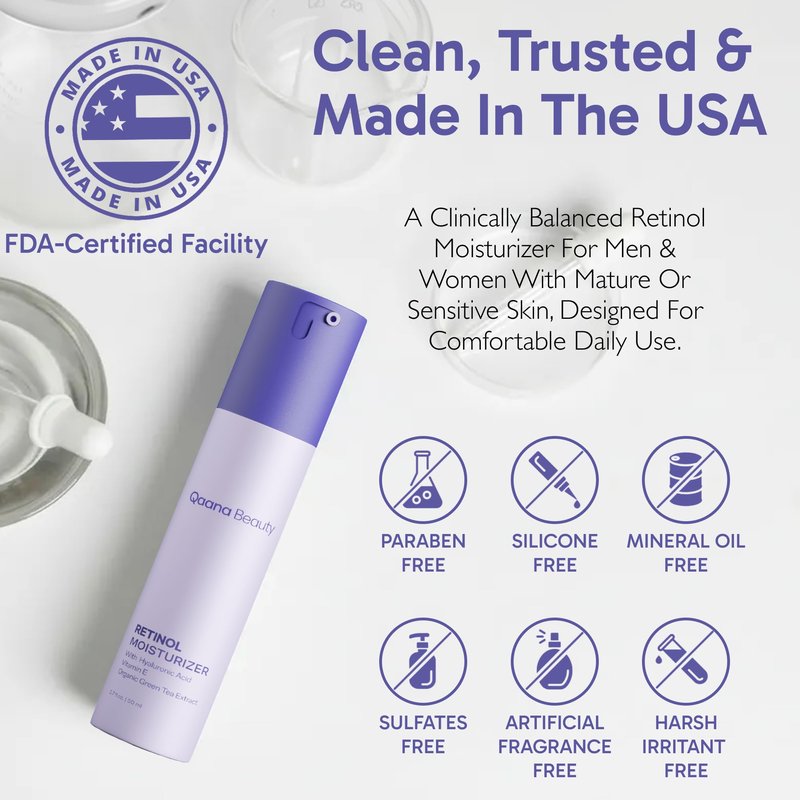 Qaana Collagen Retinol Face Cream for Deep Hydration | Anti-Aging Wrinkle & Fine Line Minimizer with Hyaluronic Acid & Bakuchiol | Day/Night Moisturizer for Women & Men, Made in USA