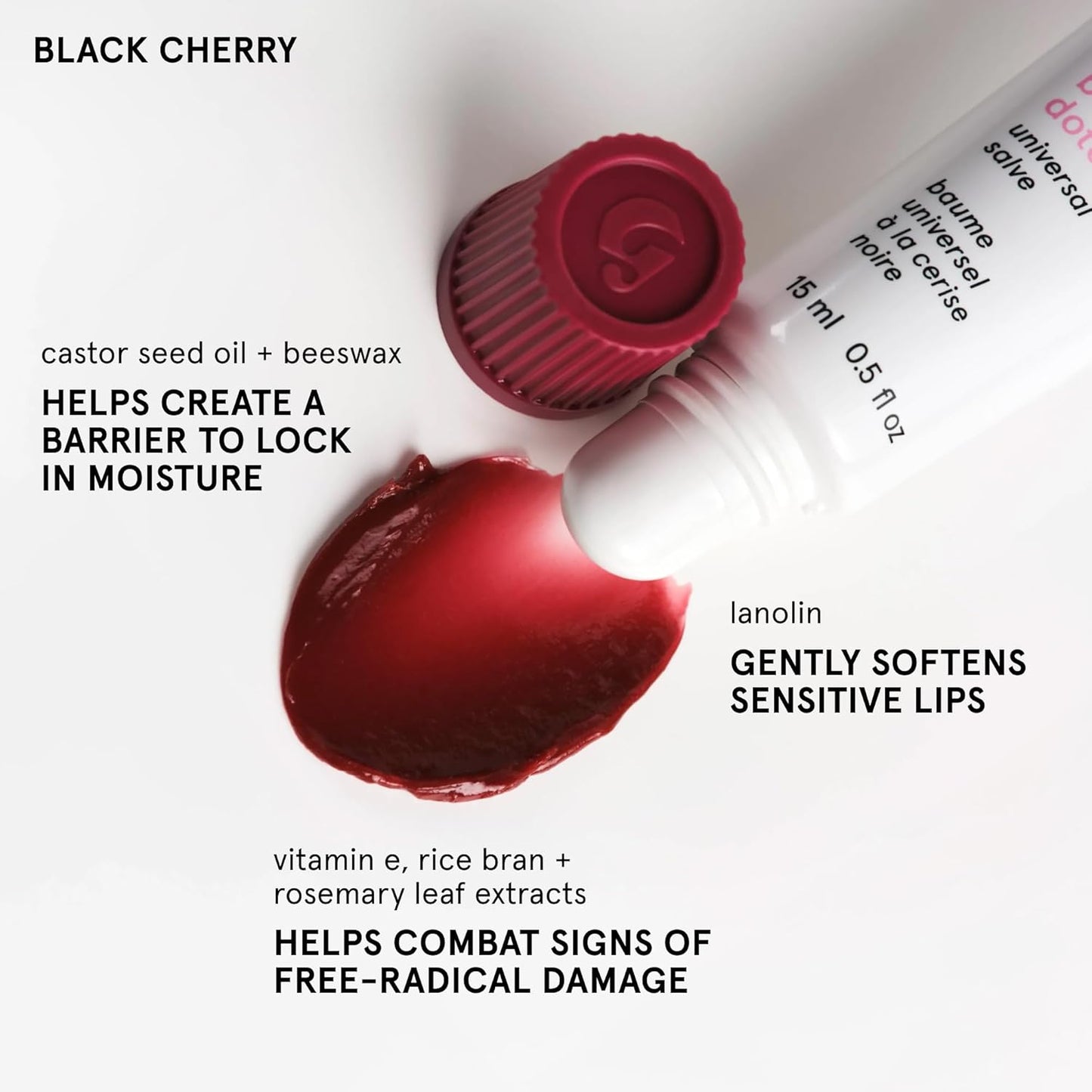 Glossier Balm Dotcom Hydrating Tinted Lip Balm - Black Cherry Tint | 12Hr Moisture for Dry Lips & Skin - 15ml