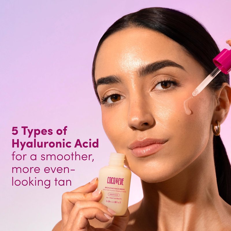 Coco & Eve Self Tanning Drops (Medium) - Customizable Gradual Face Tanner, Hydrating Bronzing Drops with Hyaluronic Acid for a Natural, Glowing Sunless Tan, Vegan, Cruelty Free | 1 Fl Oz
