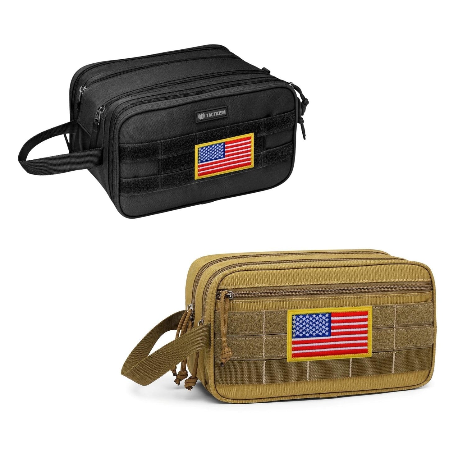 TACTICISM Large Black Toiletry Bag for Men and Small Brown Dopp Kit, Bundle Sales