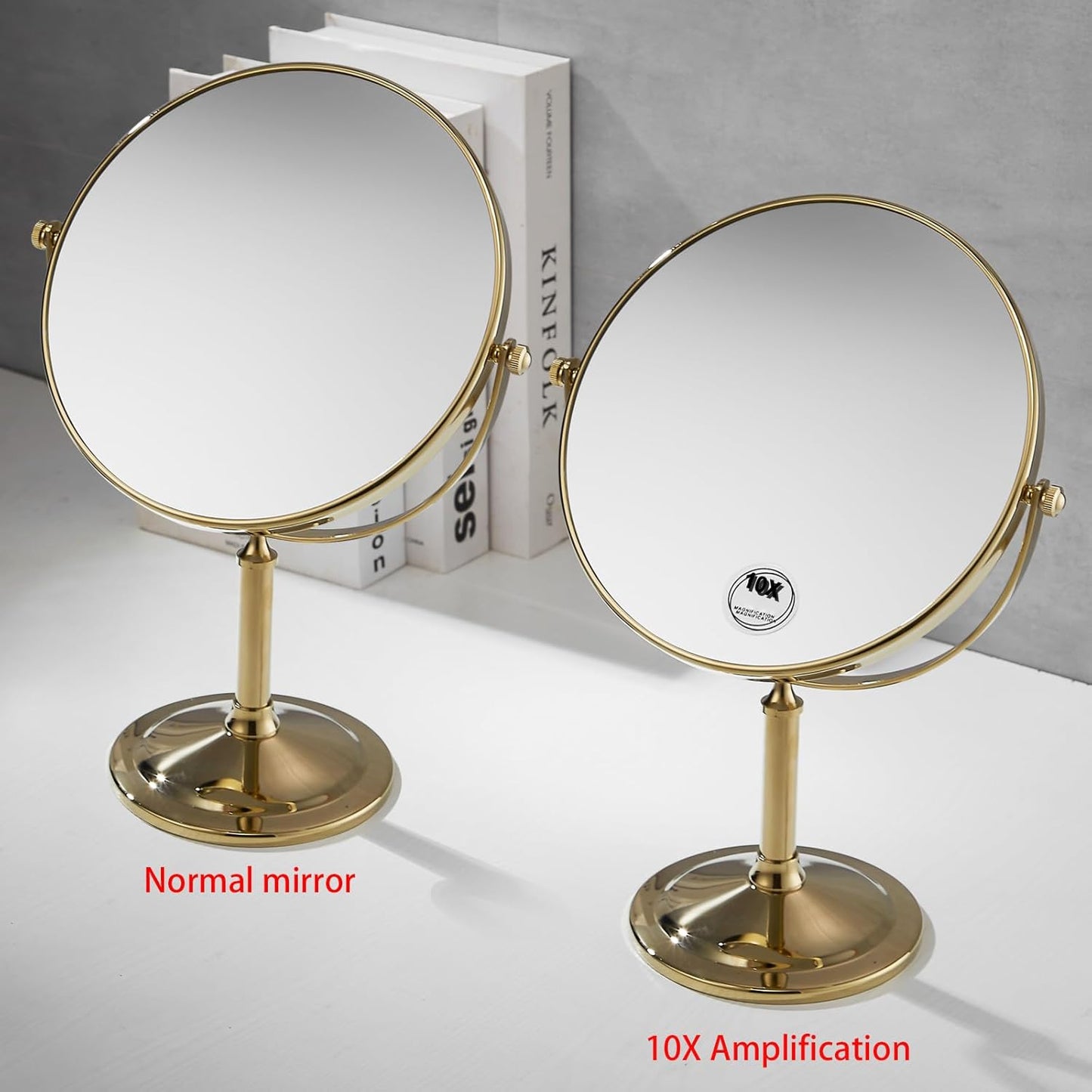 Airemoon 10x Magnifying Makeup Mirror - 360-Degree Rotating Design | 8-Inch Gold Frame, 13" x 9" Size