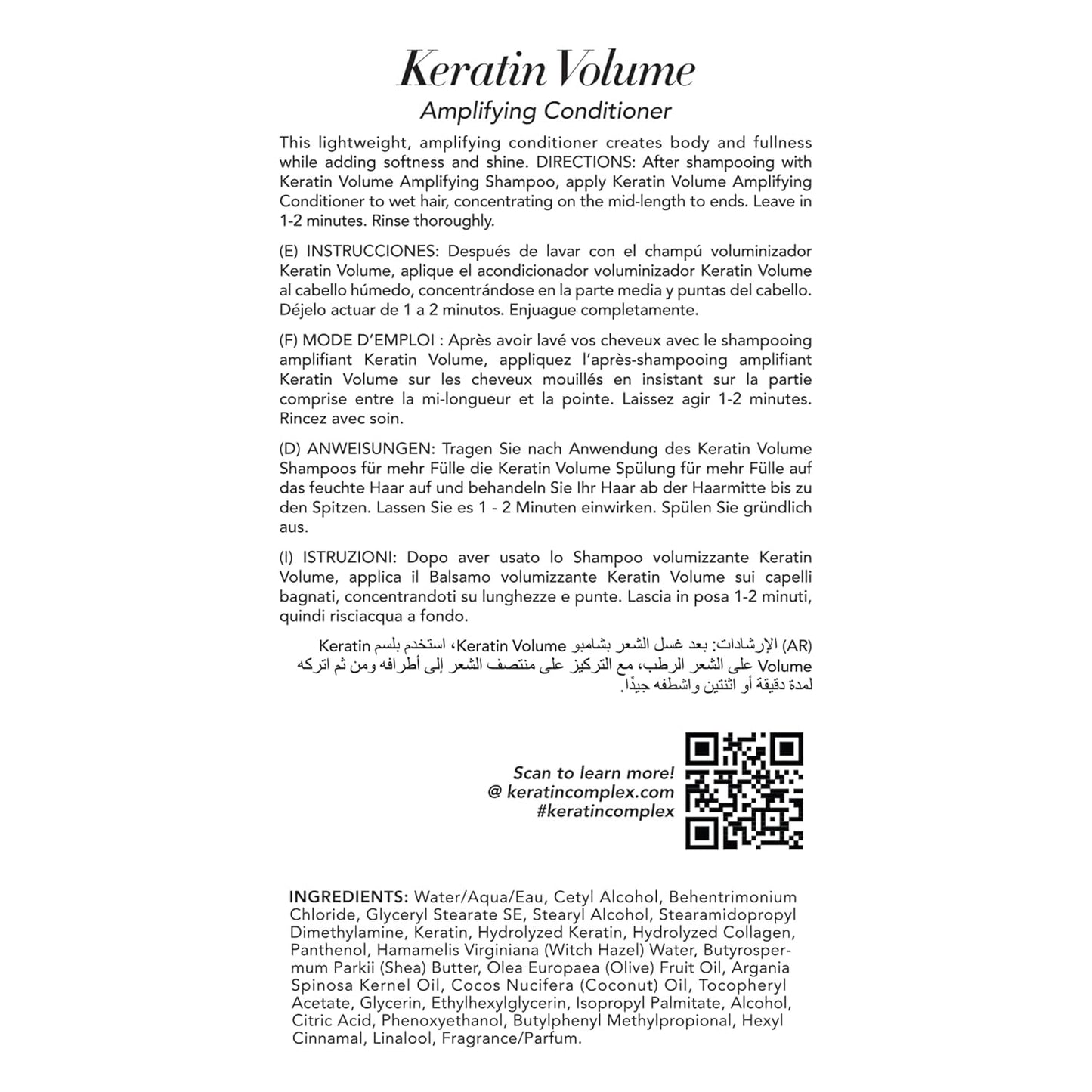 Keratin Complex Volume Amplifying Conditioner - Boosts Hair Thickness & Shine | 33.8 Fl Oz