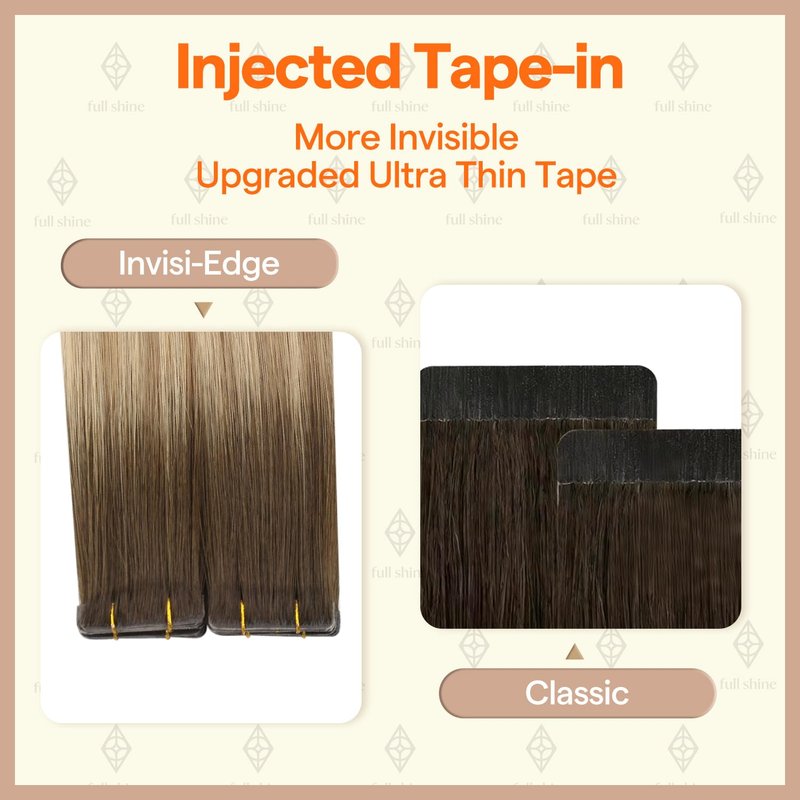 Invisible Tape-In Hair Extensions | 16 Inch Human Hair Balayage - Soft Brown to Beige Blonde - 10 Pcs, 20g