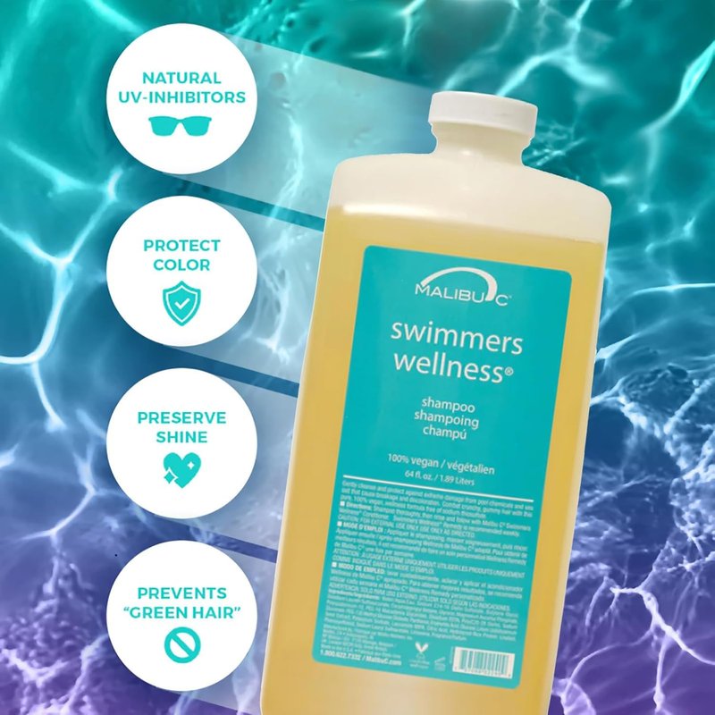Malibu C Swimmers Clarifying Shampoo - Protect Against Chlorine Damage, Restore Shine & Moisture | 64oz