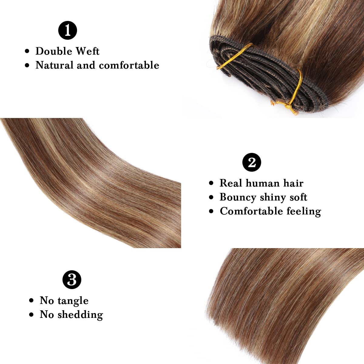 Clip in Hair Extensions Real Human Hair for Women Invisible Natural Straight Seamless Clip on Hair Extensions 8pcs Double Weft 2.8oz/70g (#4P/27 Medium Brown/Dark Blonde, 18 Inch)