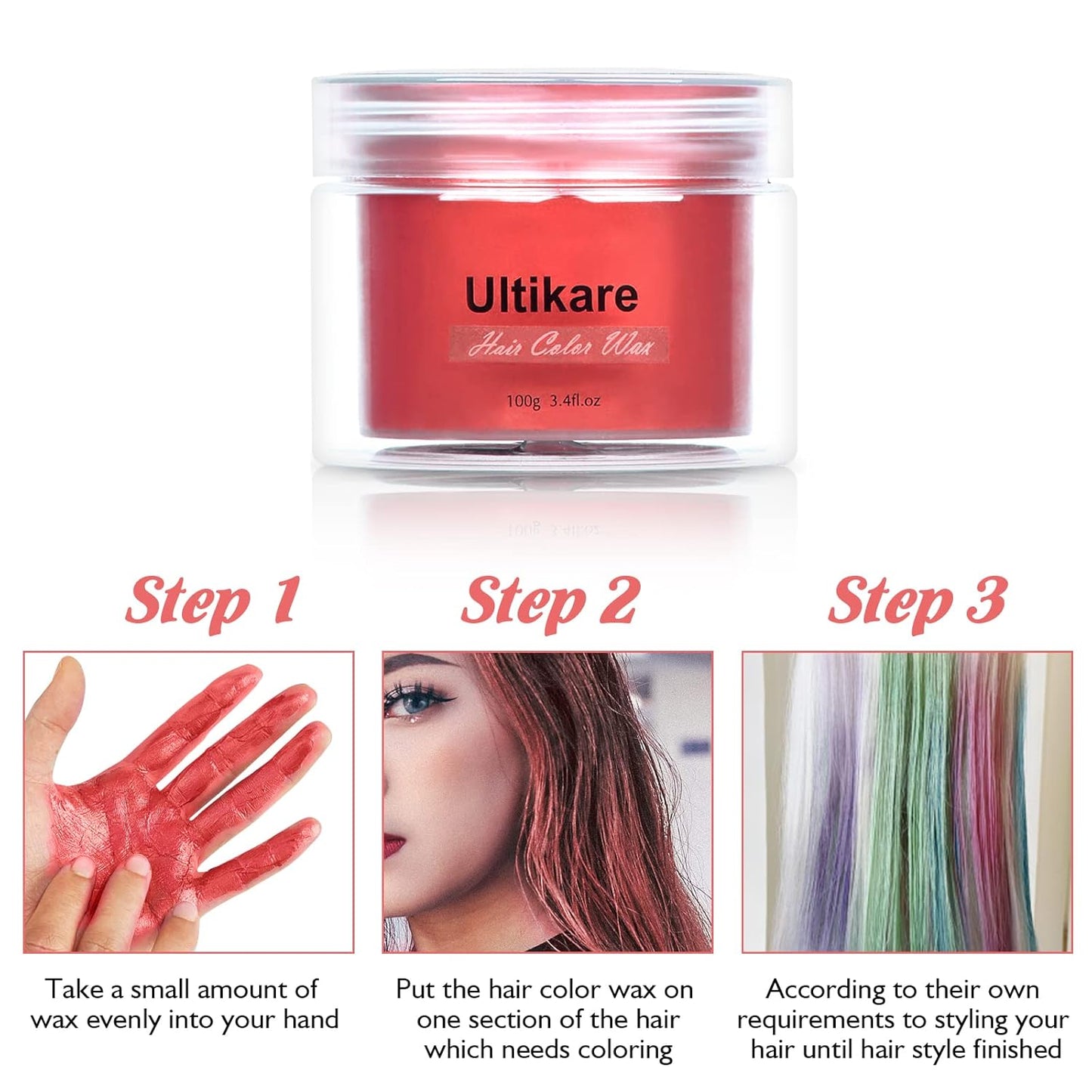 Temporary Hair Color for Kids, Ultikare Orange Hair Dye Washable Natural Hair Wax Color Chalk Mud Cream DIY Hairstyle Clay For Dark Hair Halloween, Cosplay, Party, Christmas Gift Girls 3.4 Fl Oz