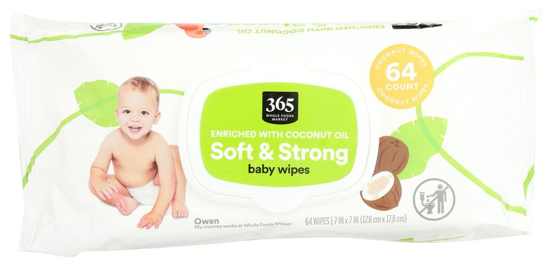 365 by Whole Foods Market, Soft & Strong Disposable Baby Wipes, Enriched with Coconut Oil, 64 Count