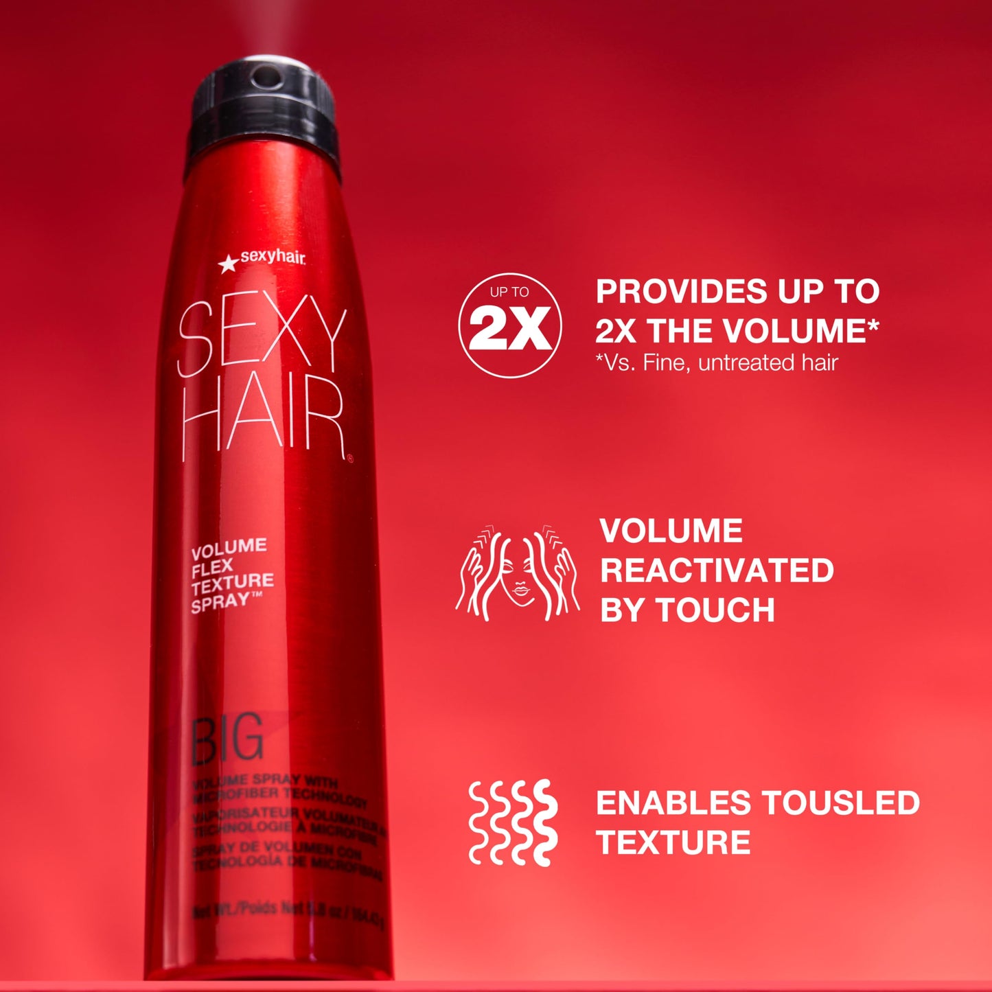 SexyHair Big Volume Flex Texture Spray with Microfiber Technology, 5.8 oz, Builds Flexible Fullness, Provides Volume Up to 2x