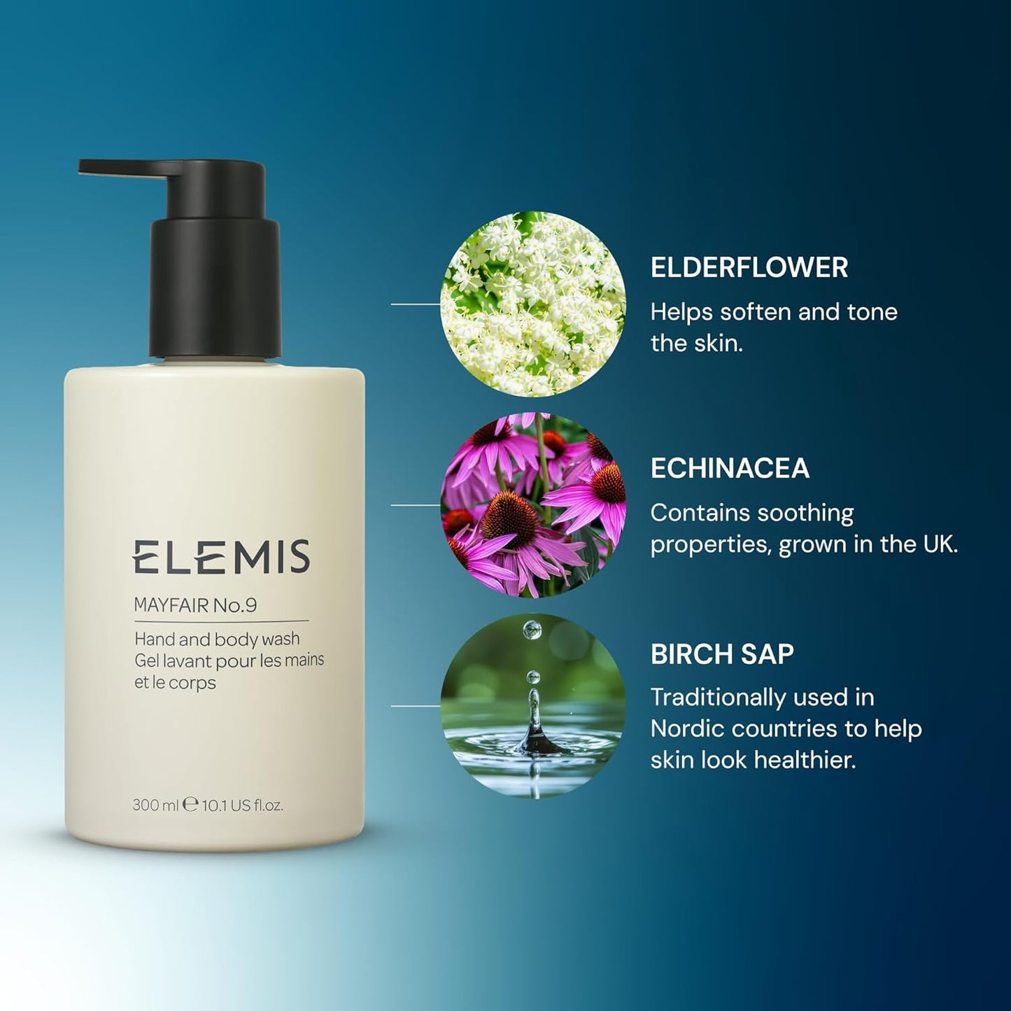 ELEMIS Mayfair No.9 Hand & Body Wash | Hydrating & Refreshing 300ml, Biodegradable & Refillable