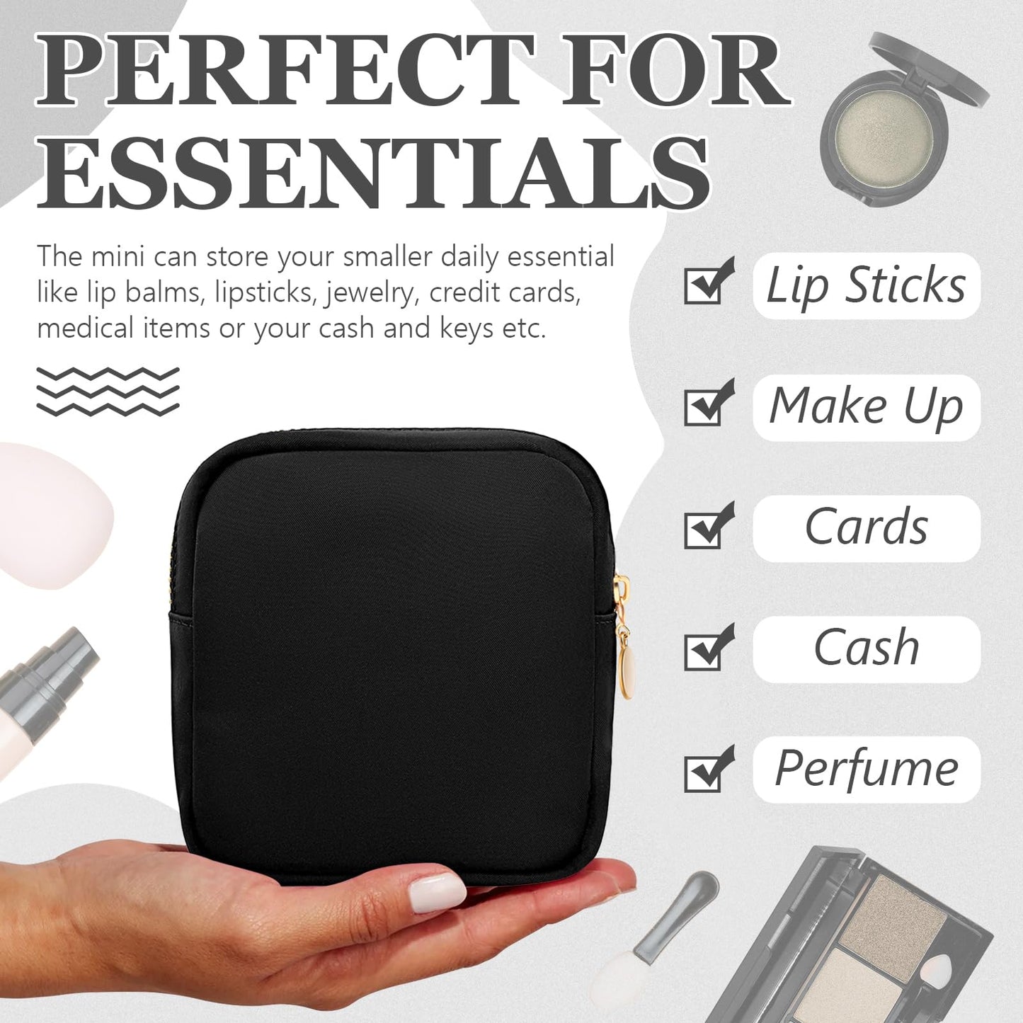 Giesiery 16 Pcs Black Makeup Bag Bulk Mini Nylon Cosmetic Bag Blank DIY Craft Zipper Pouches for Makeup Cosmetic Toiletry Stationary Storage Purse Preppy Party Favors